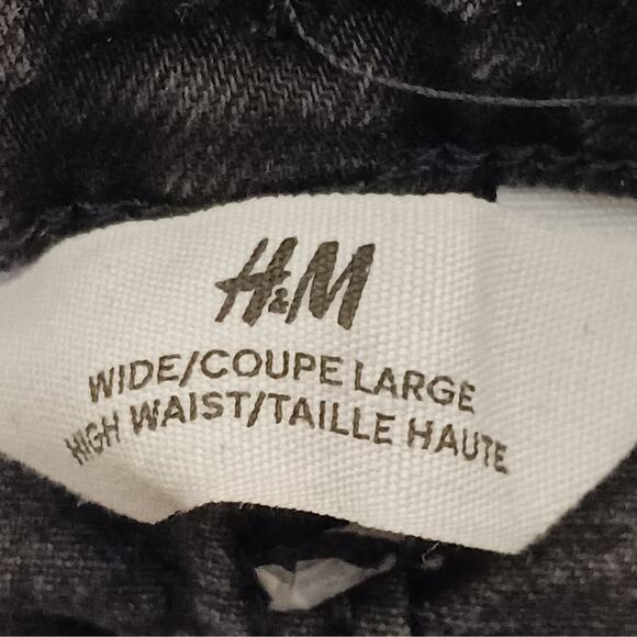 H&M Girls Wide High Waist Jeans Size 14 Black Faded Distressed Slit Denim - Picture 7 of 12